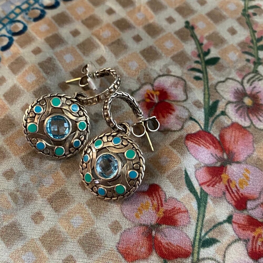 John Hardy Palu Bulan Sterling Blue Enamel Earrings